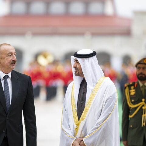UAE President Mohamed bin Zayed Al Nahyan meets Azerbaijani President Ilham Aliyev in Karabakh, Sept. 16, 2025.
