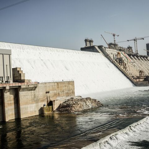 This general view shows the Grand Ethiopian Renaissance Dam (GERD) in Guba, Ethiopia, on Feb. 19, 2022.