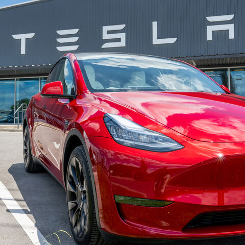 A Tesla Model Y is seen on a Tesla car lot on May 31, 2023 in Austin, Texas. 