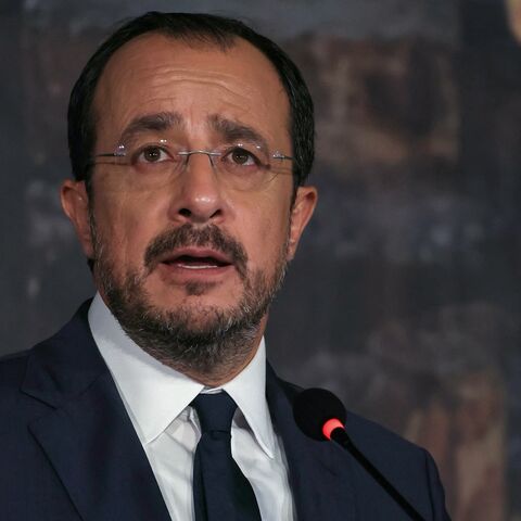 Cyprus' President Nikos Christodoulides speaks during a press conference after the MED9 Summit in the Cypriot city of Paphos, on Oct. 11, 2024.