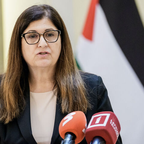 Palestinian Authority's Foreign Affairs Minister Varsen Aghabekian attends a press conference with the Latvian Foreign Minister (unseen) on Aug. 28, 2025 in Riga, Latvia.