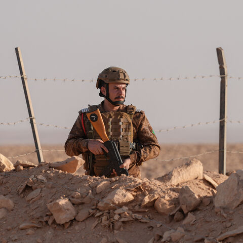 A member of the Iraqi security forces patrols the Iraq-Saudi Arabia border on Sept. 2, 2025.