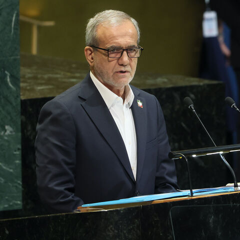 President of Iran Masoud Pezeshkian speaks during the United Nations General Assembly (UNGA) at the United Nations headquarters on Sept. 24, 2025 in New York City. 