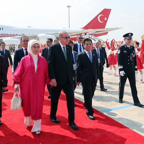 Turkish President Recep Tayyip Erdogan arrives in the Chinese city of Tianjin to attend the 25th Meeting of the Council of Heads of State of the Shanghai Cooperation Organization (SCO) on Aug. 31, 2025.