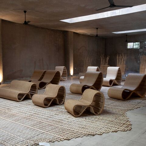 Shot of rattan installation by Maria Group and Rattan Hun at the Métiers d’Art exhibition in Abroyan Factory, photo taken by Bernard Khalil - credit: Mariana Wehbe Public Relations 