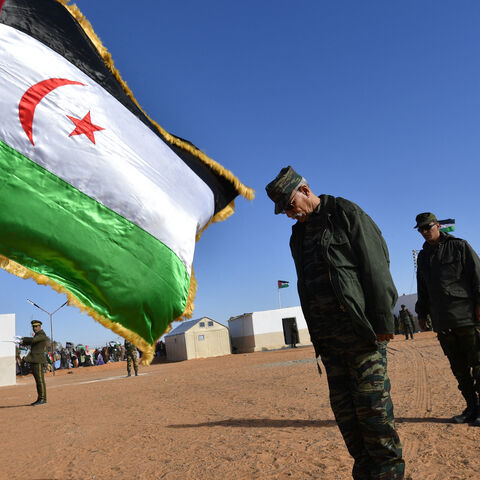Brahim Ghali, President of the Sahrawi Arab Democratic Republic (SARD) and Secretary-General of the Polisario front, salutes the flag of the Sahrawi Arab Democratic Republic (SARD) ahead of a Polisario congress at the refugee camp of Dakhla, which lies some 170km to the southeast of the Algerian city of Tindouf, on January 13, 2023. 