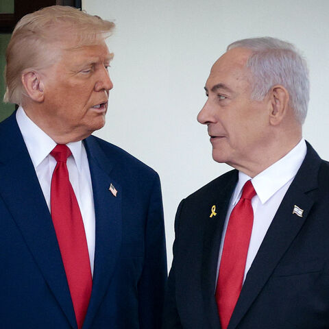 US President Donald Trump greets Israeli Prime Minister Benjamin Netanyahu as he arrives at the White House on April 7, 2025 in Washington, DC.