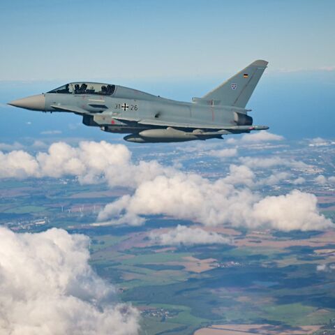 A Eurofighter Typhoon of the German Air Force (31 26) in flight during a demonstration as part of a press day at the military air base in Laage, south of Rostock, Sept. 23, 2025.
