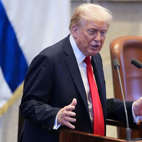 US President Donald Trump speaks to the Knesset, Israel's parliament, on Oct. 13, 2025, in Jerusalem.