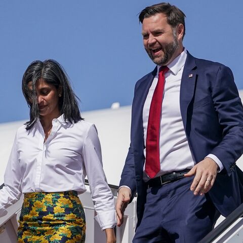 US Vice President JD Vance and second lady Usha Vance disembark Air Force Two on arrival to Ben Gurion airport on Oct. 21, 2025, in Tel Aviv, Israel. 