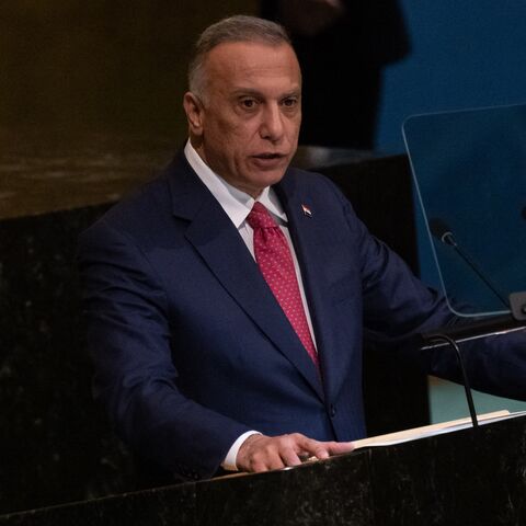 Iraqi Prime Minister Mustafa Al-Kadhimi addresses the 77th session of the United Nations General Assembly at UN headquarters in New York City on Sept. 23, 2022.