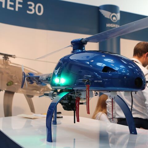 A drone is seen during the opening ceremony of the Milipol, the international exhibition of homeland security, at the Doha Exhibition and Convention Center, in Doha, on Oct. 31, 2016. 