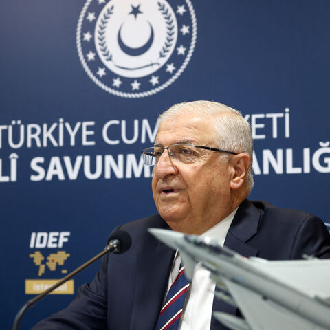 Turkish Defence Minister Yasar Guler speaks during a signing ceremony on the sidelines of the International Defence Industry Fair (IDEF) in Istanbul, Turkey, July 23, 2025. REUTERS/Dilara Senkaya