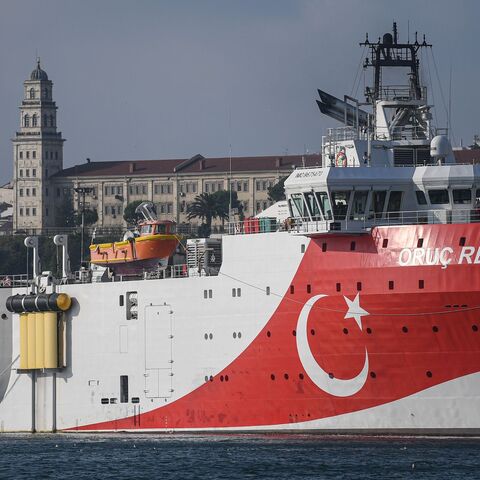 This picture taken on Aug. 23, 2019 in Istanbul shows a view of Turkish General Directorate of Mineral research and Exploration's (MTA) Oruc Reis seismic research vessel docked at Haydarpasa port, which searches for hydrocarbon, oil, natural gas and coal reserves at sea. 
