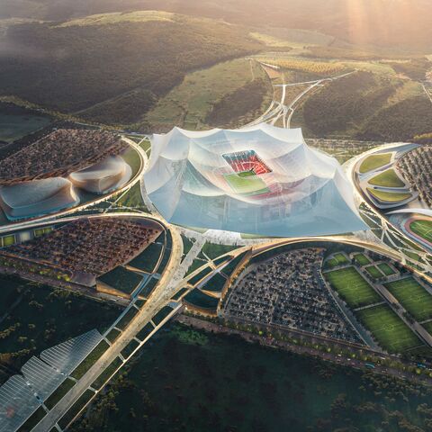 CASABLANCA, MOROCCO - AUGUST 20: In this handout image from Populous, digital renderings of the proposed Stade Hassan II stadium in Morocco, projected to be the largest football stadium in the world with 115,000 capacity are depicted on August 20, 2024 in Casablanca, Morocco. The stadium design is by Populous and Oulalou + Choi (Photo by Populous via Handout/Getty Images)