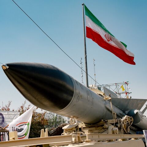 A S-200 surface-to-air missile system is on display in Terhran.