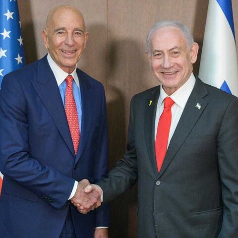  Israeli Prime Minister Benjamin Netanyahu (R) meets with US special envoy Tom Barrack, Jerusalem, Dec. 15 2