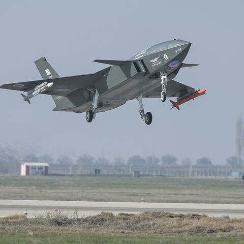 An undated photo shows a Kizilelma unmanned fighter jet taking flight.