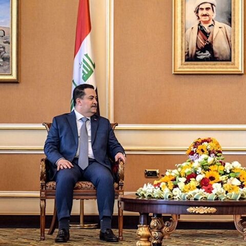 KRG Prime Minister Masrour Barzani (R) and Iraqi Prime Minister Mohammed Shia al-Sudani (L) meet in Irbil on April 12, 2025.