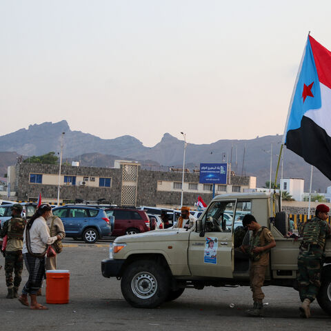 A flag of the UAE-backed separatist Southern Transitional Council (STC) flutters on a military patrol truck, at the site of a rally by STC supporters in Aden, Yemen, January 1, 2026. REUTERS/Fawaz Salman