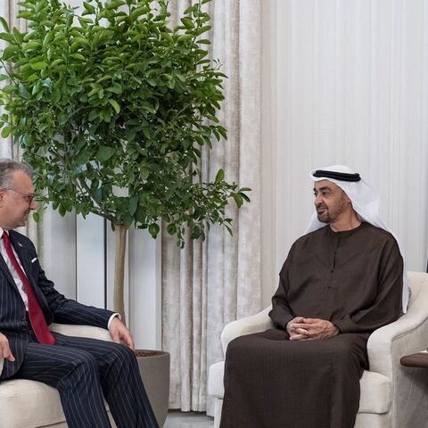 US Senior Advisor for Arab and African Affairs Massad Boulos (L) meets with UAE President Sheikh Mohamed bin Zayed Al Nahyan in Abu Dhabi, Jan. 8, 2026. 