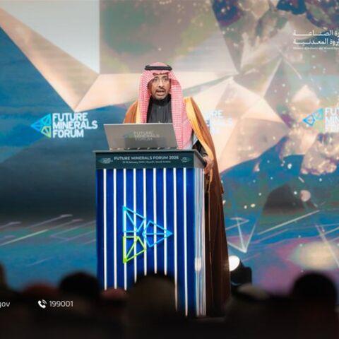 Saudi Minister of Industry and Mineral Resources Bandar Alkhorayef addresses the Future Minerals Forum in Riyadh, on Jan. 14, 2026.