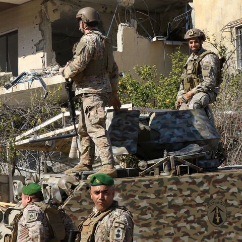 Lebanese army troops deploy in the southern Lebanese border town of Aitaroun, following the pullout of Israeli forces, on Feb. 2, 2025. 
