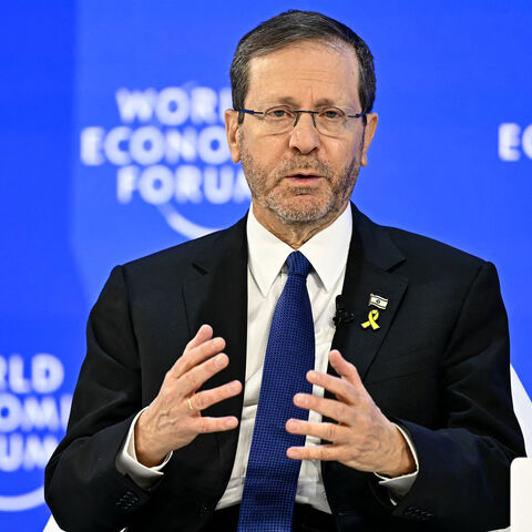 Israel's President Isaac Herzog gestures as he speaks during the World Economic Forum annual meeting, Davos, Switzerland, Jan. 22, 2026.