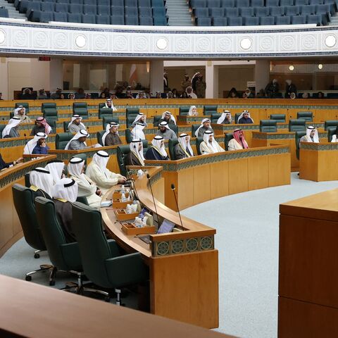 Kuwaiti members of parliament attend a special session for the swearing in ceremony for the prime minister and his cabinet ministers, at the National Assembly in Kuwait City on Jan. 29, 2024. 