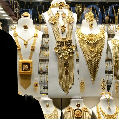 A woman checks a window shop at a jewelry store in Dubai, on March 10, 2025.