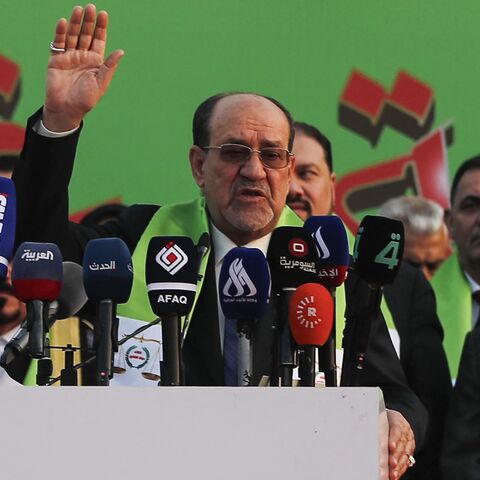 Former Iraqi Prime Minister Nouri al-Maliki delivers a speech during a campaign rally for the State of Law Coalition ahead of the country's parliamentary elections in Baghdad on Nov. 7, 2025. 