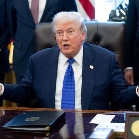 US President Donald Trump speaks to the press about a critical minerals stockpile with $12 billion in initial funding, as Washington seeks to lower reliance on China for rare earths and other resources, in the Oval Office of the White House in Washington, DC, on Feb. 2, 2026.