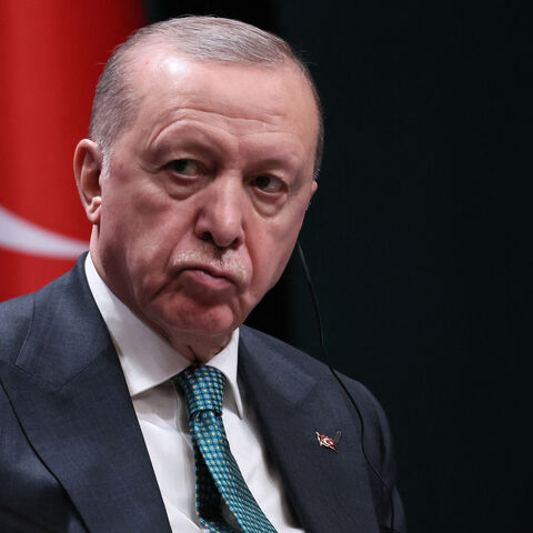 Turkish President Recep Tayyip Erdogan looks on as Greek Prime Minister Kyriakos Mitsotakis (not pictured) addresses the media during a joint press conference at the Presidential Complex, Ankara, Turkey, Feb. 11, 2026.