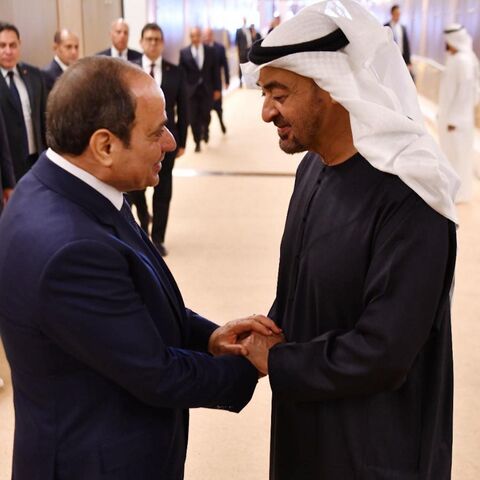 President of the United Arab Emirates Sheikh Mohamed bin Zayed welcomes Egypt's President Abdel Fattah al-Sisi, in Abu Dhabi, United Arab Emirates, Feb. 9, 2026.