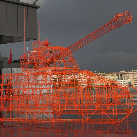 Artist Erdal Duman's work titled "Whoever Owns the Tank Is Soleiman" takes a dig at power.