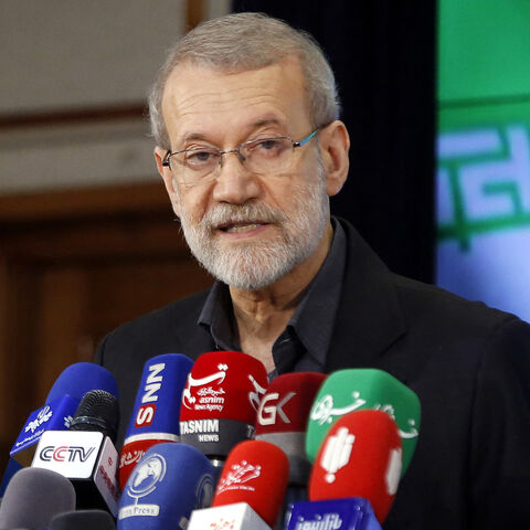 Ali Larijani, former Iranian parliament speaker, addresses the media following his registration at the elections registration office, ahead of the country's election of a new president next month, Tehran, Iran, May 31, 2024.