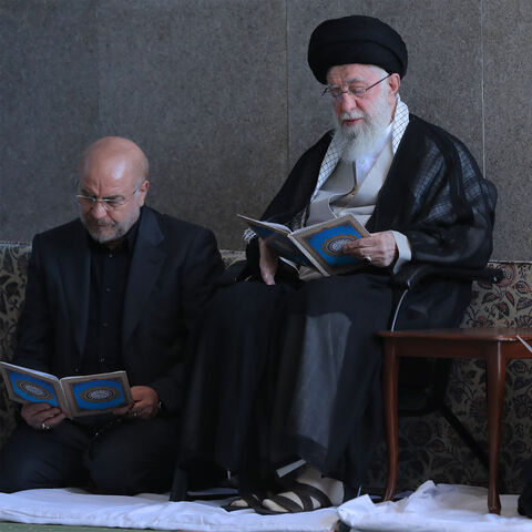 TEHRAN, IRAN - OCTOBER 4: (EDITOR’S NOTE: This Handout image/clip was provided by a third-party organization and may not adhere to Getty Images’ editorial policy.) In this handout image provided by the Iranian Leader's Press Office, Iranian Supreme leader Ali Khamenei (C) with Parliament Speaker Mohammad Bagher Ghalibaf (L) and Judiciary Chief Mohsen Ejeie (R), reading the Koran during the Friday prayer ceremony on October 04, 2024 in Tehran, Iran. Protesters supporting Iran's military position against Isra