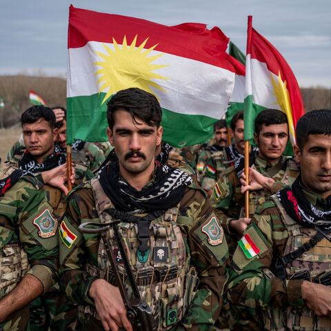 Kurdish Peshmerga fighters affiliated with PAK train on Jan. 18, 2026, near Erbil, Iraq. 
