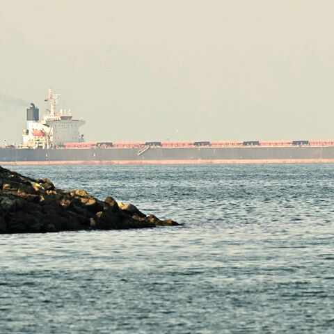 A cargo ship is pictured off coast city of Fujairah, in the Strait of Hormuz in the northern Emirate, on Feb. 25, 2026. 