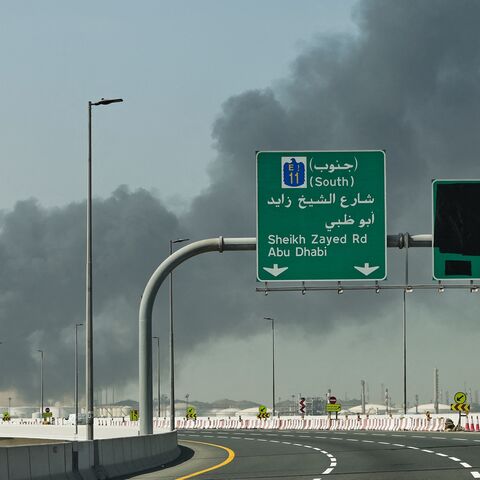 A plume of smoke rises from the port of Jebel Ali following a reported Iranian strike in Dubai on March 1, 2026. 