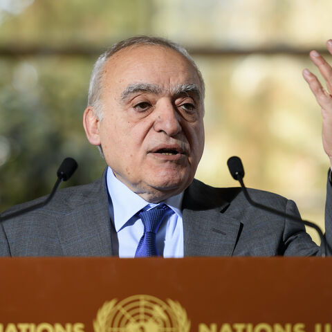 Ghassan Salame, then-UN Envoy for Libya, holds a press briefing during UN-brokered military talks on Feb. 18, 2020 in Geneva. 
