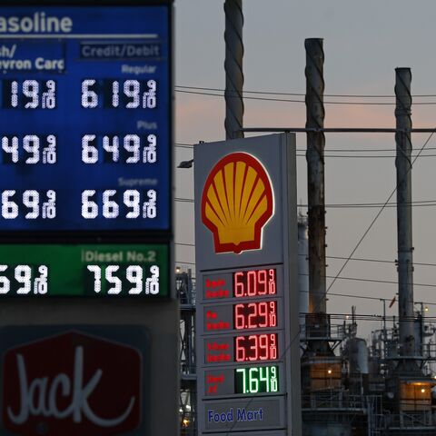 Gas prices over $6.00 are displayed at a Shell station across from the Marathon Petroleum Corp's Los Angeles Refinery on April 02, 2026, in Carson, California. 