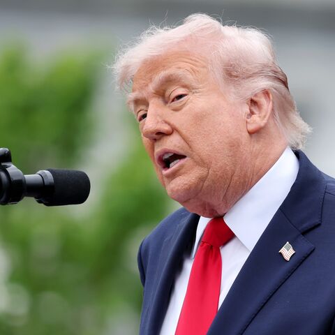 President Donald Trump gives a speech during the State Arrival Ceremony on the South Lawn on April 28, 2026, in Washington. 