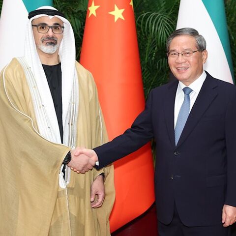 Chinese Premier Li Qiang meets with Sheikh Khaled bin Mohamed bin Zayed Al Nahyan, Crown Prince of Abu Dhabi, in Beijing on April 13, 2026.