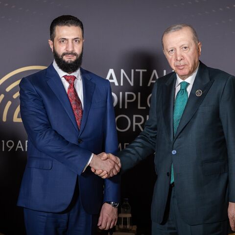 Syrian President Ahmed al-Sharaa and Turkish Presient Recep Tayyip Erdogan at the Antalya Diplomatic Forum in Turkey April 17, 2026.