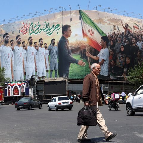 Tehran's Enghelab Square, where a huge billboard has been erected in support of Iran's national football team for the 2026 World Cup