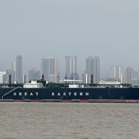 Jag Vasant, an Indian-flagged tanker carrying liquefied petroleum gas (LPG) that transited through the Strait of Hormuz amid the Middle East war, remains docked at an offloading terminal along the coast in Mumbai on April 1, 2026.