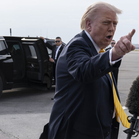 PALM BEACH, FLORIDA - MAY 2: U.S. President Donald Trump speaks to journalists before boarding Air Force One at Palm Beach International Airport on May 2, 2026 in Palm Beach, Florida. Trump is spending the weekend at his Mar-A-Lago resort. (Photo by Roberto Schmidt/Getty Images)