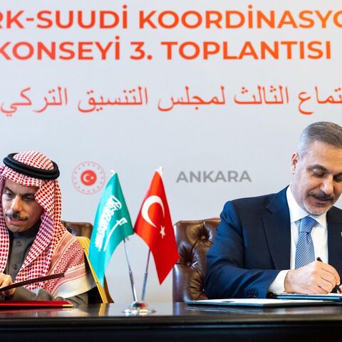 Saudi Foreign Minister Faisal bin Farhan Al Saud and Turkish Foreign Minister Hakan Fidan in Ankara, May 6, 2026.