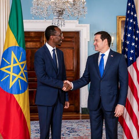 Foreign Minister Gedion Timothewos Hessebon meets with Marco Rubio in Washington on May 11, 2026. 